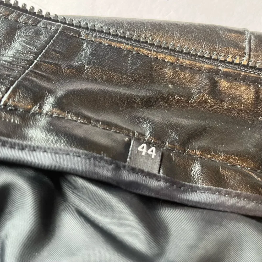Men's Black Leather Jacket Waist Length Size 44 Bomber